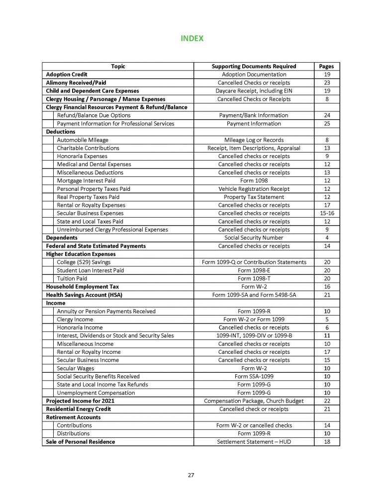 2023 Clergy Tax Organizer Pdf Clergy Financial Resources